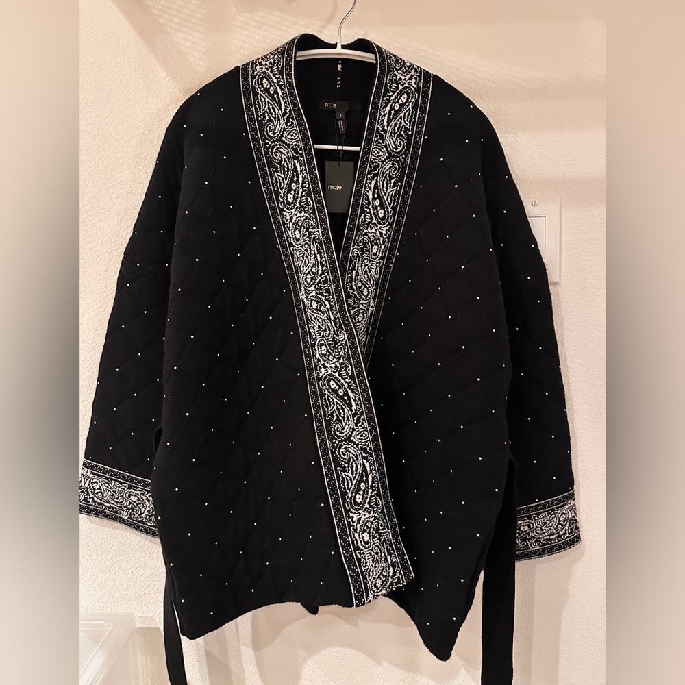 Maje belted jacquard cardigan with studs #kimonostyle #paisley #maje